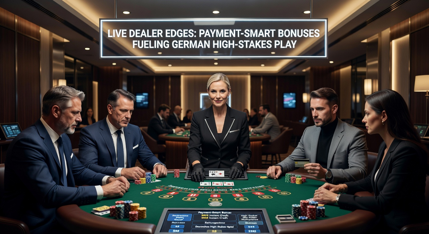 High-Stakes Live Dealer Roulette-Tisch mit deutschen Spielern, die via App wetten, umgeben von Strategie-Charts und schnellen Zahlungs-Interfaces
