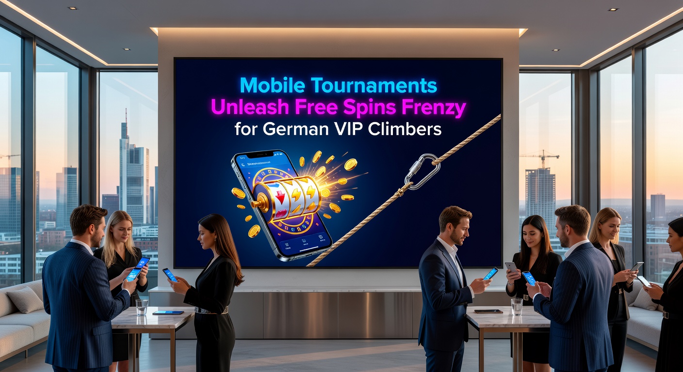 VIP-Spieler auf Smartphone mit explodierenden Free Spins und Turnier-Trophäen, umgeben von deutschen Flaggen und Slot-Symbolen