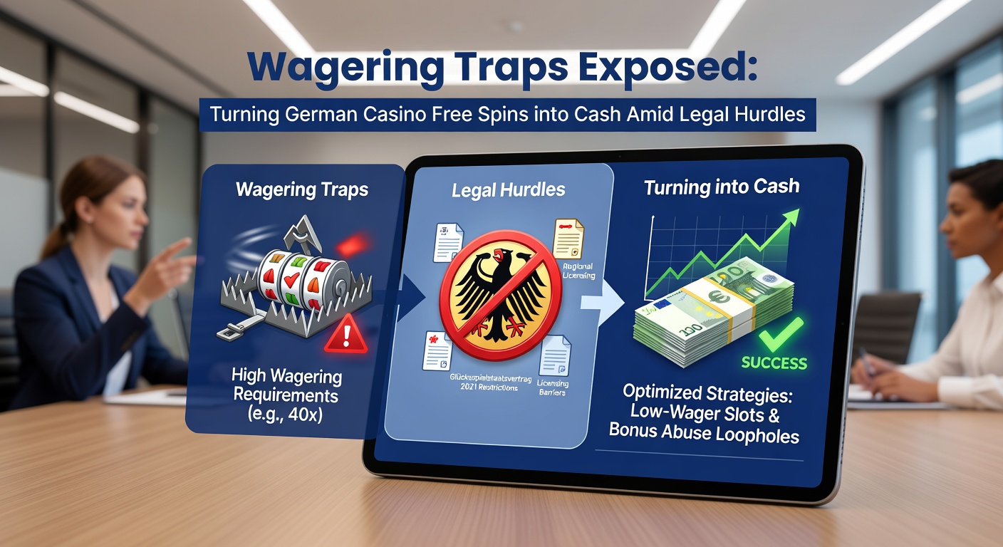 Detaillierte Infografik zu Strategien gegen Wagering-Fallen mit Schritten von Free Spins zu Auszahlung in deutschen Casinos